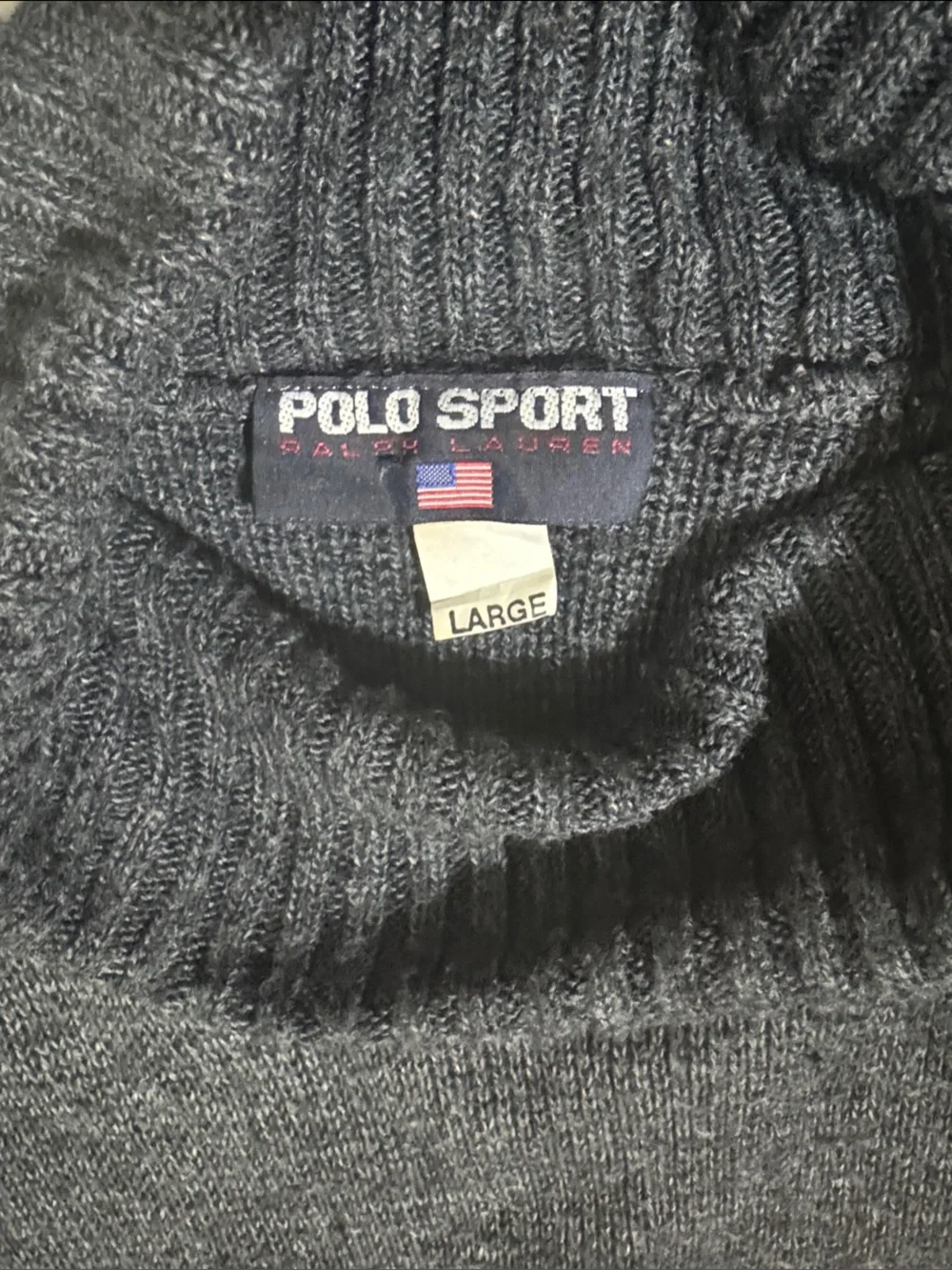 Vintage Ralph Lauren Polo Sport American Flag Turtleneck Knit Sweater Men Large
